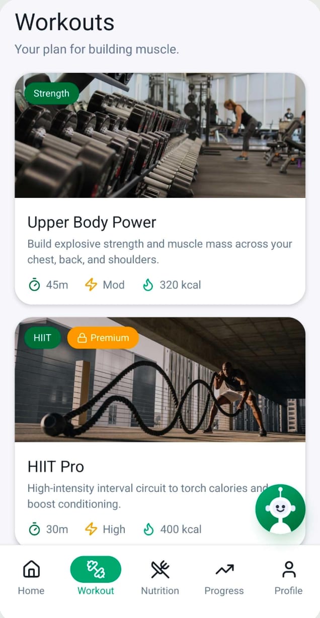 The Flexora workout list
